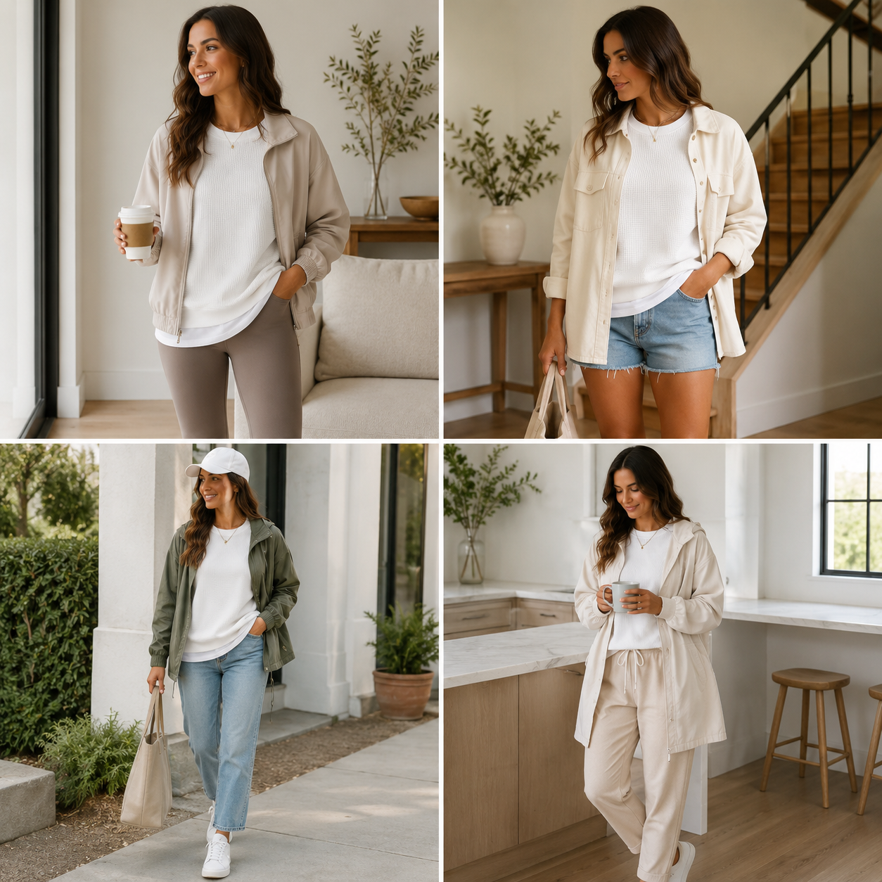 Suggested image: sweatshirt layered over a tee and under a light jacket for transitional-weather styling